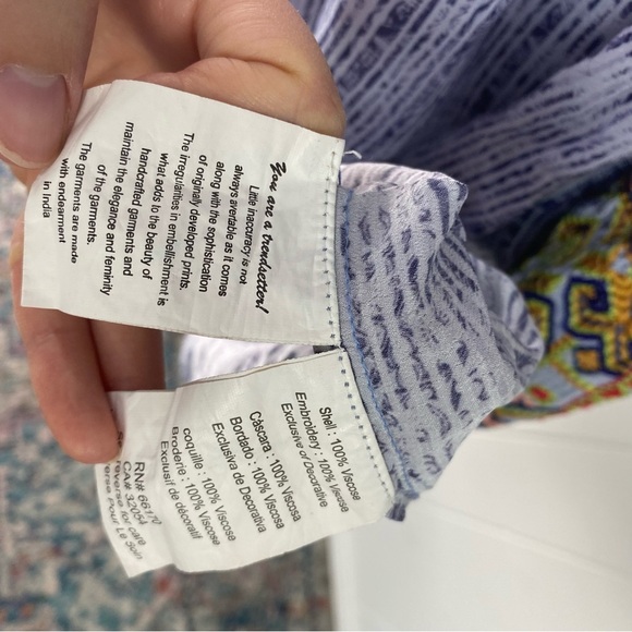 Anthropologie Bhanuni Jyoti Linne Embroidered Tunic Dress Blue Boho Size XS - Picture 13 of 16